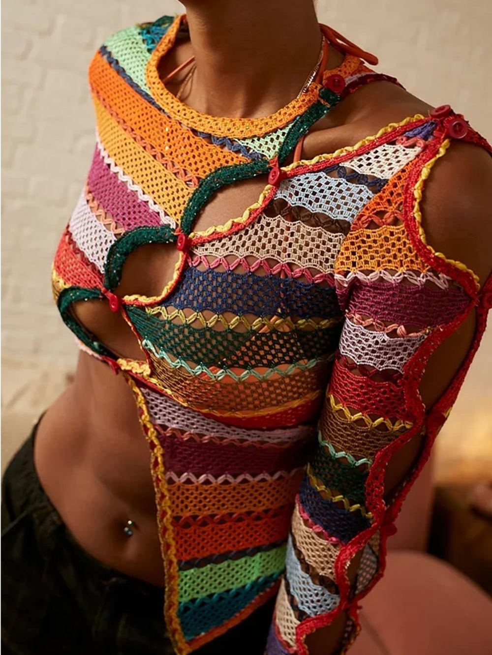 JADED LONDON Asymmetrical Multicolor Cardigan Knit Long Sleeve Top - Picture 2 of 9